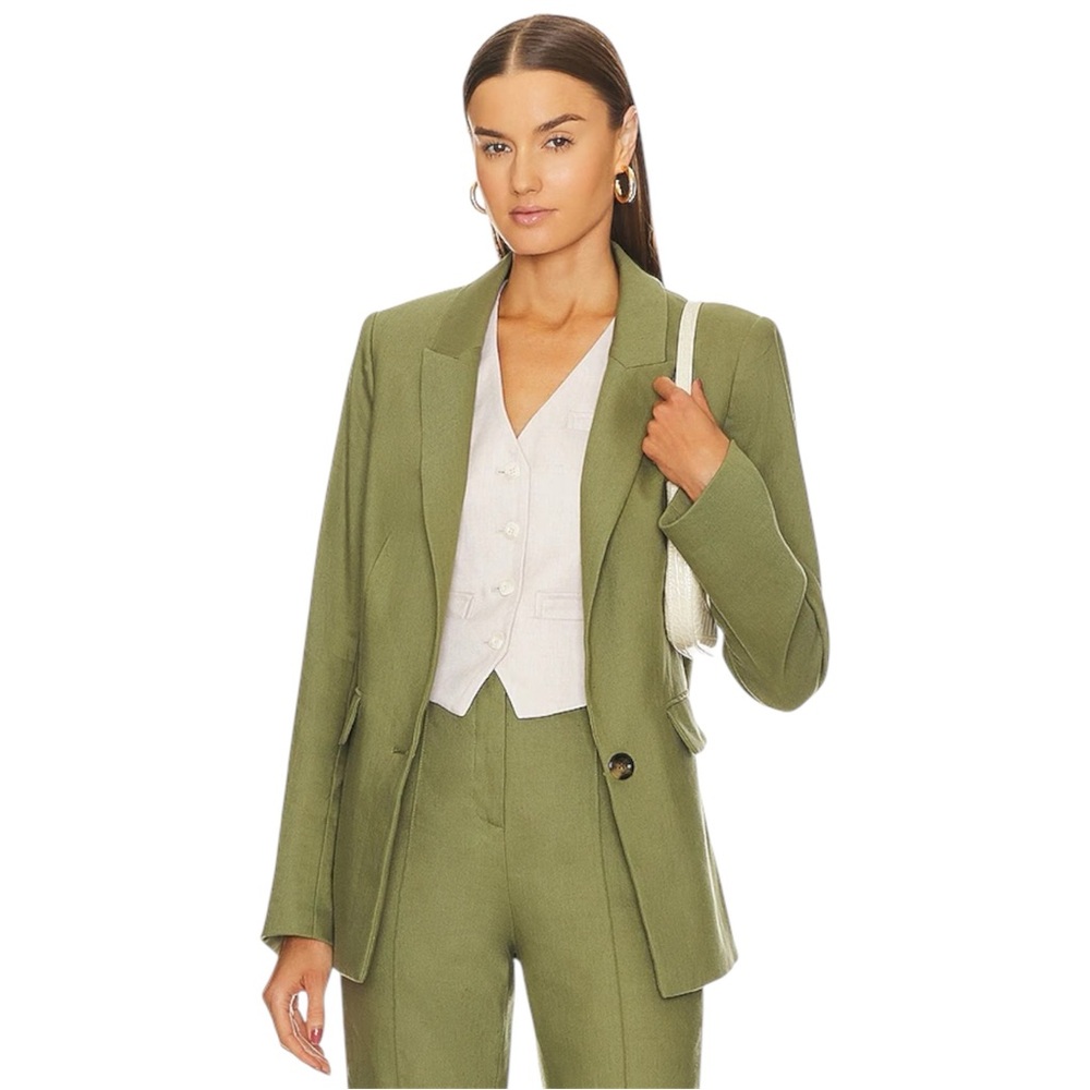 Veronica Beard Sevi Linen Blend Twill Blazer Green Size 0